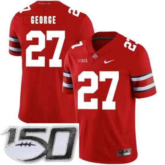 Ohio State Buckeyes 27 Eddie George Red Nike College Football Stitched 150th Anniversary Patch Jersey